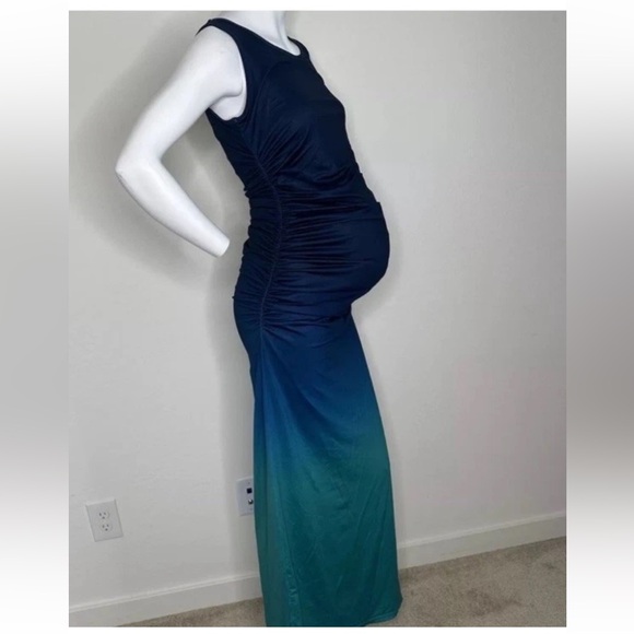 KIMI + KAI MATERNITY SONIA OMBRÉ TEAL MAXI DRESS XS NWOT - Picture 2 of 7